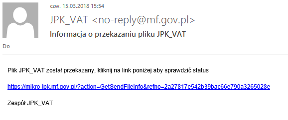 WAPRO JPK. Portal mikro-jpk.mf.gov.pl, wysłana wiadomość mail z linkiem do odbioru UPO