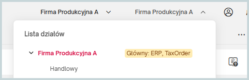 Wybór działu firmy w Portalu Księgowego i Klienta eBiuro – przełączanie kontekstu pracy pomiędzy działami oraz obsługa dokumentów zintegrowanych z Wapro ERP i TaxOrder