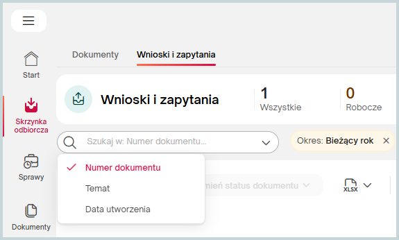 Filtrowanie wniosków i zapytań w Portalu Klienta eBiuro – wyszukiwanie zgłoszeń według numeru dokumentu, tematu i daty utworzenia oraz zarządzanie komunikacją z biurem rachunkowym