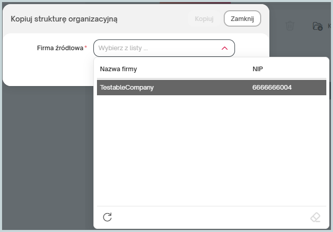 Wapro eBiuro – kopiowanie struktury organizacyjnej z firmy źródłowej w celu szybkiej konfiguracji działów, użytkowników i uprawnień