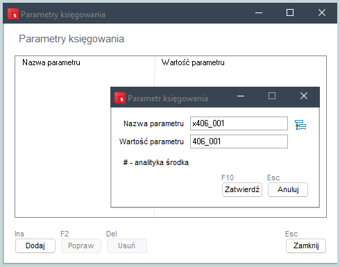 Parametry księgowania w Wapro Best – definiowanie parametrów dekretacji, kont księgowych i analityki wykorzystywanych podczas automatycznego księgowania operacji na środkach trwałych