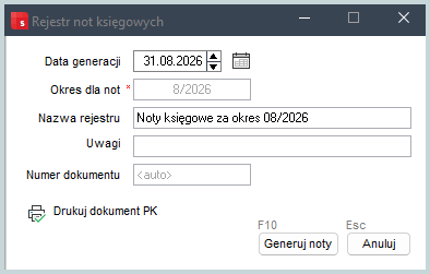 Generowanie not księgowych w Wapro Best – tworzenie dokumentów PK za wybrany okres amortyzacji oraz automatyczne księgowanie odpisów środków trwałych