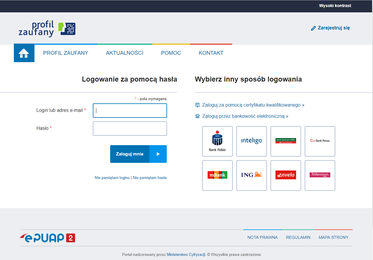 WAPRO JPK. Portal e-PUAP - strona logowania