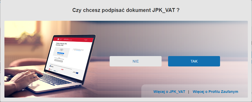 WAPRO JPK. Portal obywatel.gov.pl - pytanie, czy chcesz podpisać dokument JPK_VAT?