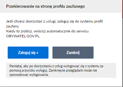 WAPRO JPK. Portal obywatel.gov.pl, przekierowanie na portal profilu zaufanego. Prośba o zalogowanie się