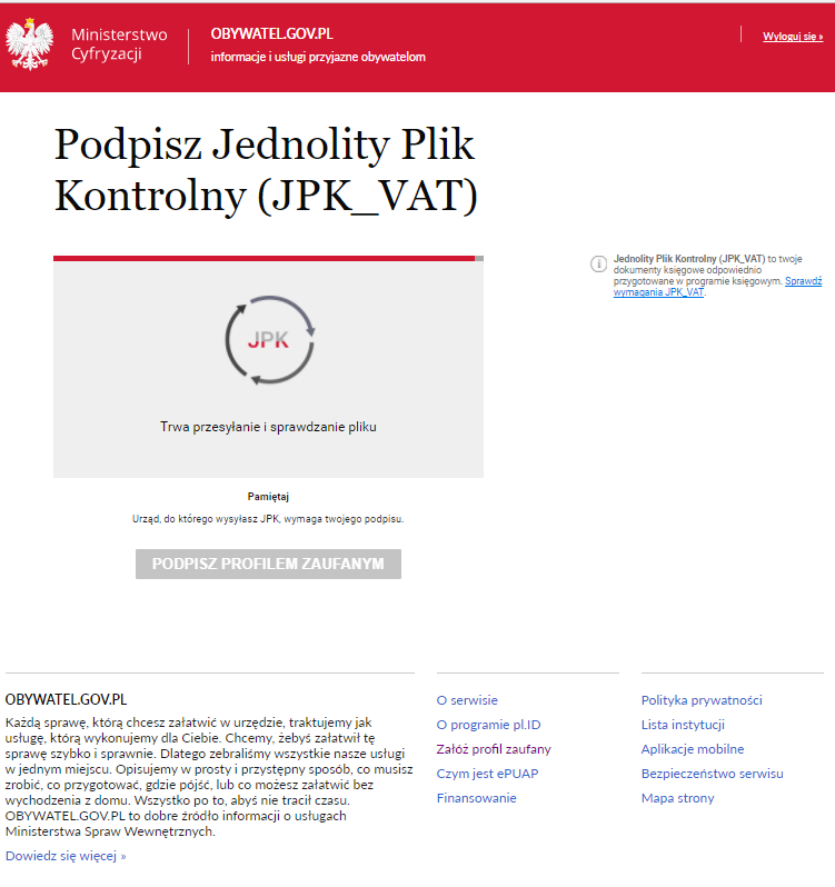 WAPRO JPK. Portal obywatel.gov.pl, weryfikacja pliku