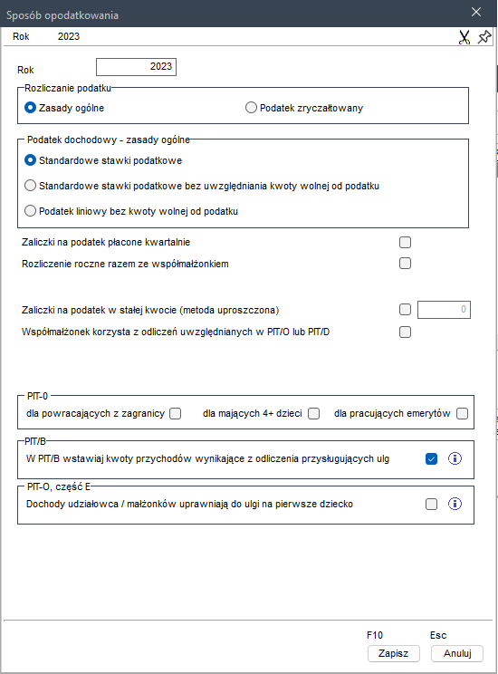 WAPRO Kaper. Okno - Sposób opodatkowania