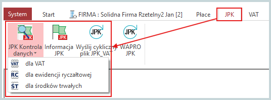 Wapro Kaper – uruchamianie funkcji JPK Kontrola danych przed wygenerowaniem pliku JPK VAT, KPiR, ewidencji ryczałtowej i środków trwałych