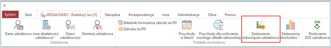 Wapro Kaper – zestawienie zobowiązań udziałowca prezentujące podatki, składki ZUS oraz rozliczenia właściciela działalności gospodarczej