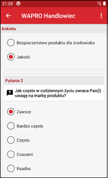 Wapro mobilny handlowiec ankieta wybór jednokrotny