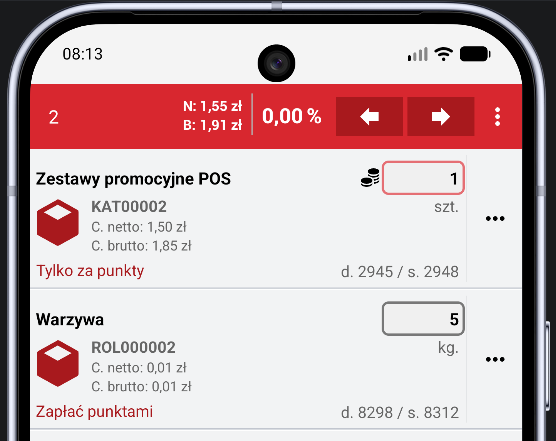 Sposoby rozliczenia pozycji punktami w Wapro Mobile