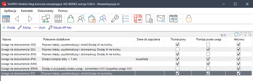 wapro mobilny magazynier AI ChatGPT Uwagi na dokumentach