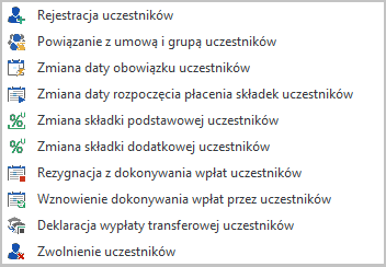 Kartotek uczestników - lista operacji